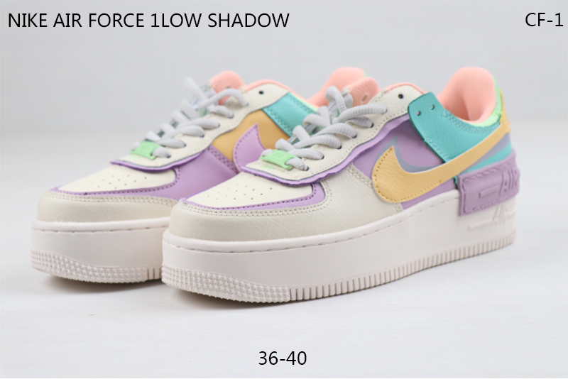 2020 Nike Air Force I Low Shadow White Purple Yellow Shoes For Women